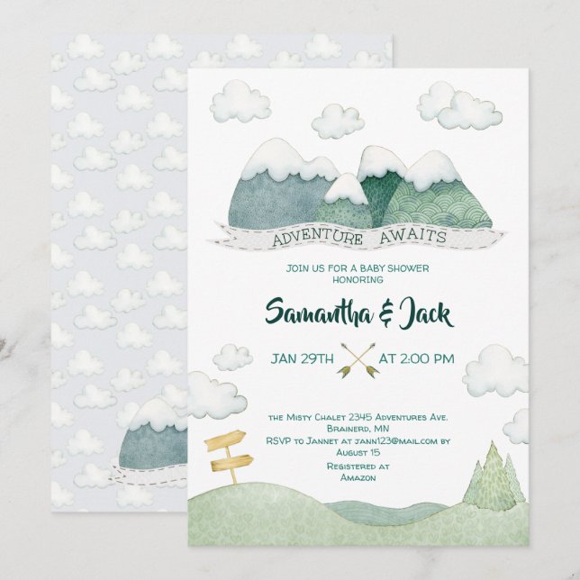 Mountain Adventures Baby Shower Invitación (Anverso / Reverso)