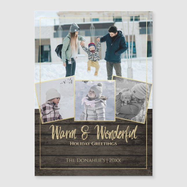 Mountain Lodge Rustic Wood and Gold Quad Photo (Anverso)