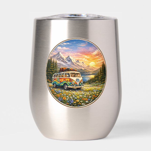 Mountain Sunset Wildflowers Retro Hippie Van Life (Frente)