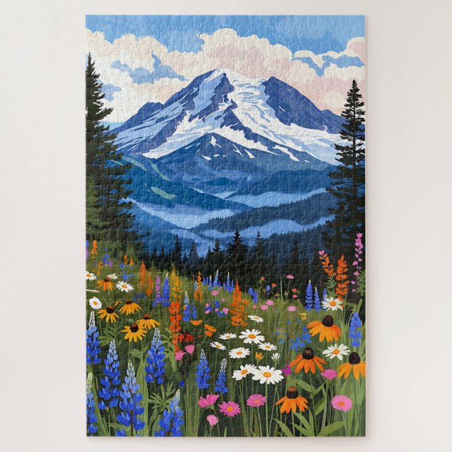 Mountain Wildflower Meadow Puzzle - Alpine Lake La (Vertical)