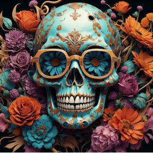 Mousseline Flower Skull papel tisular azul