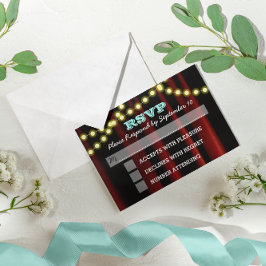 Movie Lights Aqua Bat Mitzvah RSVP Card