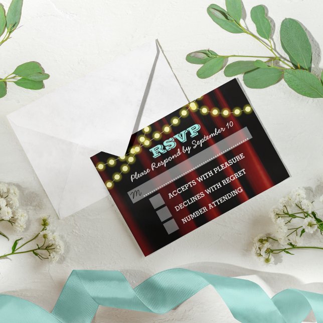 Movie Lights Aqua Bat Mitzvah RSVP Card (Subido por el creador)