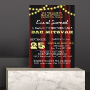 Movie Lights Yellow Bar Mitzvah Invitación