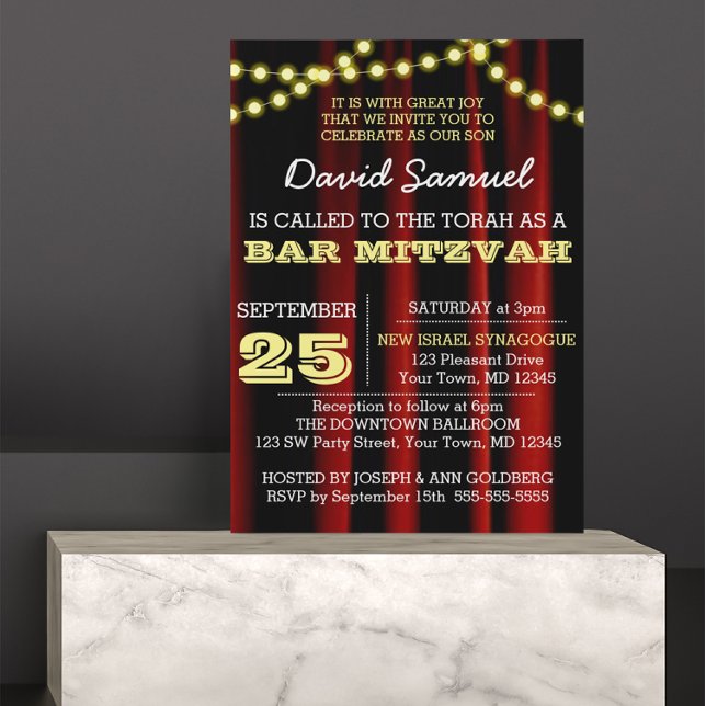 Movie Lights Yellow Bar Mitzvah Invitación (Subido por el creador)