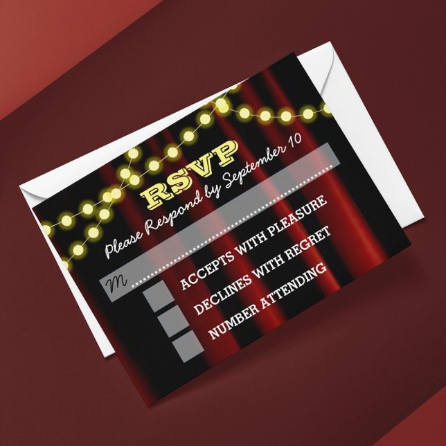 Movie Lights Yellow Bar Mitzvah RSVP Card (Subido por el creador)