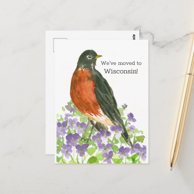 Moviendo Invitación Wisconsin Robin Violets (Anverso/Reverso In Situ)
