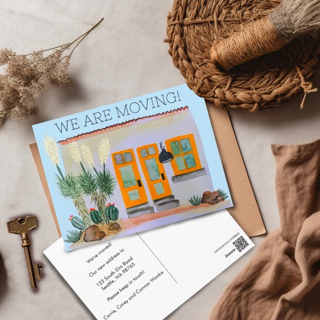 MOVIMIENTO INVITACIÓN Cute agua de Adobe House (Watercolor painting Arizona adobe house Moving announcement postcard -customize it!)