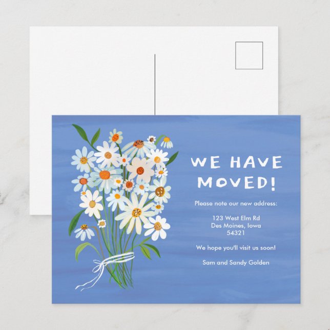 MOVIMIENTO INVITACIÓN Cute Daisy Bouquet Pintado a (Anverso / Reverso)