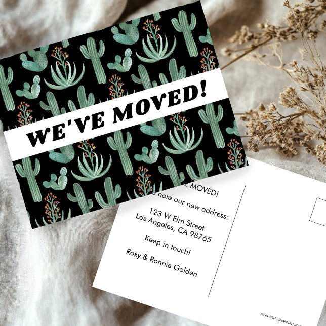 MOVIMIENTO INVITACIÓN Desierto Cactus acuarela Neg (MOVING ANNOUNCEMENT Desert Cactus Watercolor Black Change of Address Postcard
)