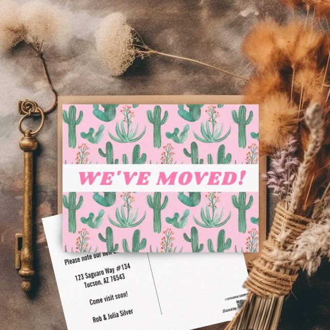 MOVIMIENTO INVITACIÓN Desierto Cactus Acuarela Ros (Cute watercolor cactus pattern on this custom moving announcement address change postcard)
