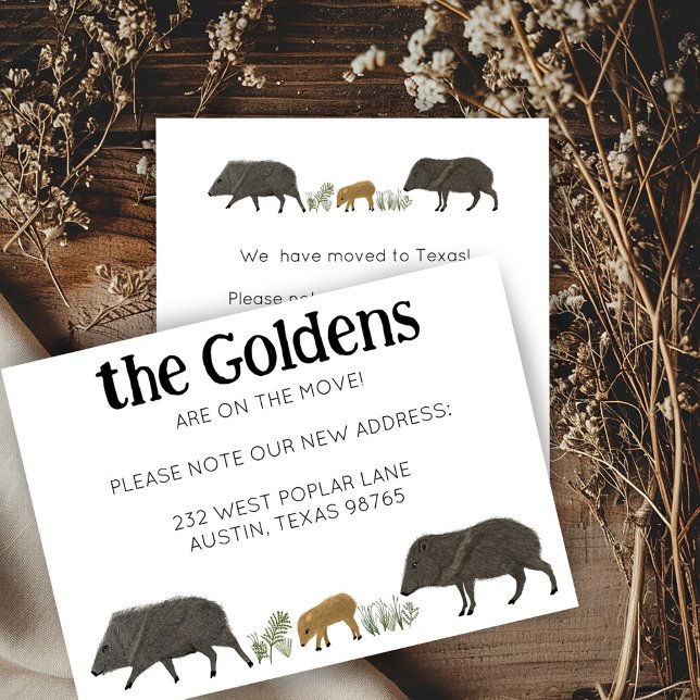 MOVIMIENTO INVITACIÓN Javelina Familia Tarjeta Sud (MOVING ANNOUNCEMENT Javelina Family Southwest Address Change New Home Card)