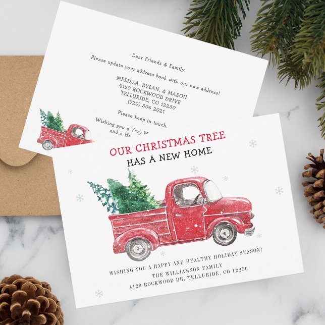 Movimos Navidades Vacaciones Moviendo Invitación (Christmas Holidays Tree Has Moved Red Truck Moving Announcement)