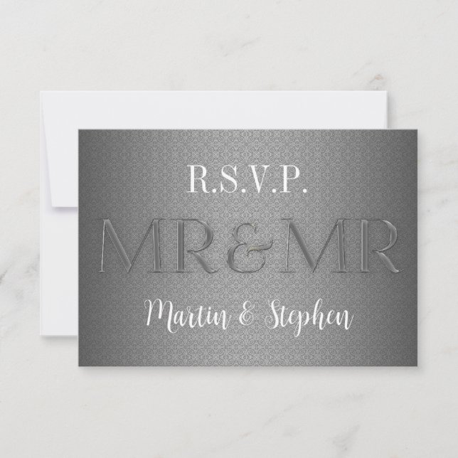 Mr. & Mr. Gay Wedding RSVP in Silver (Anverso)