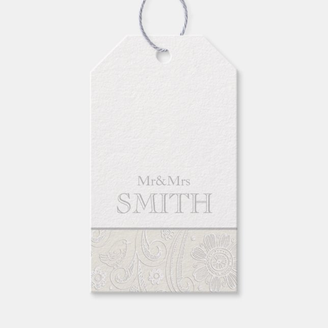 Mr & Mrs Boda Etiqueta de ajuste de regalo Gray Wh (Anverso)