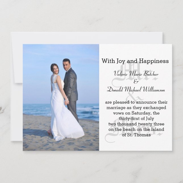 Mr & Mrs. Gray Text - Invitación matrimonial fotog (Anverso)