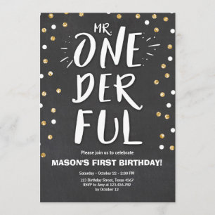 Mr onemaravilloso invitación de cumpleaños Boy Bla