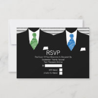 Mr. y Mr. Suit Green Blue Ties Gay Wedding RSVP V2