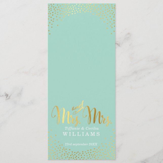 MRS & MRS RECEPTION CENNER MENU oro confetti menta (Anverso)