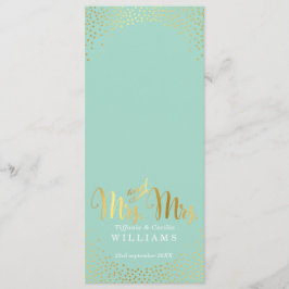 MRS & MRS RECEPTION CENNER MENU oro confetti menta