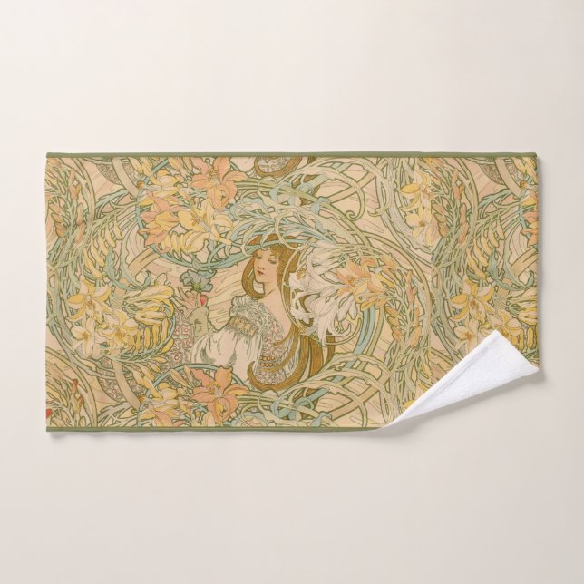 Mucha Lilies Art Nouveau Lenguaje de las Flores (Toalla de mano)