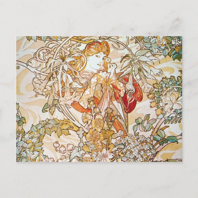 Mucha mujer con postales marcadamente Art Nouveau (Anverso)