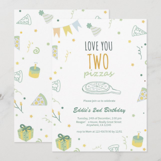 Muchacho 2 cumpleaños fiesta de pizza invitación a (Anverso / Reverso)