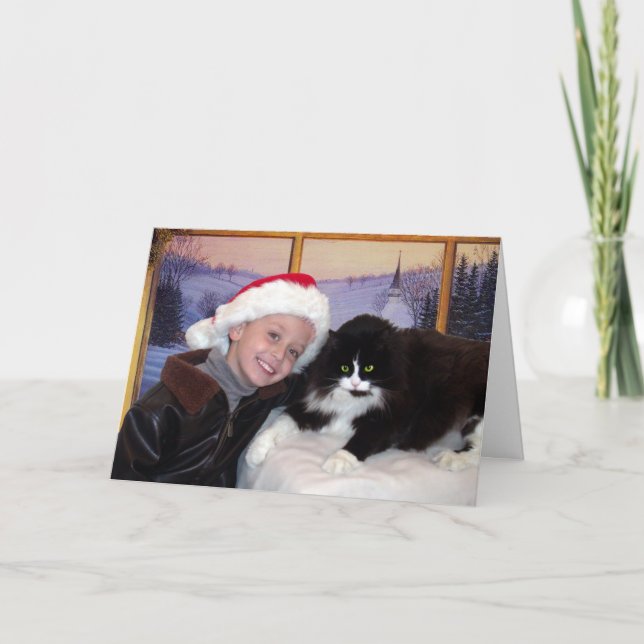 Muchacho con el gato en el navidad (Anverso)