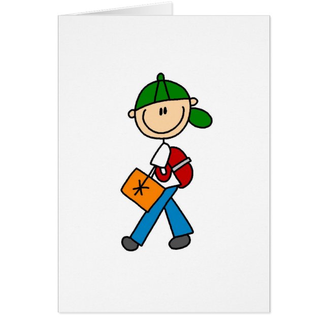 Muchacho con la tarjeta de la mochila (Frente)