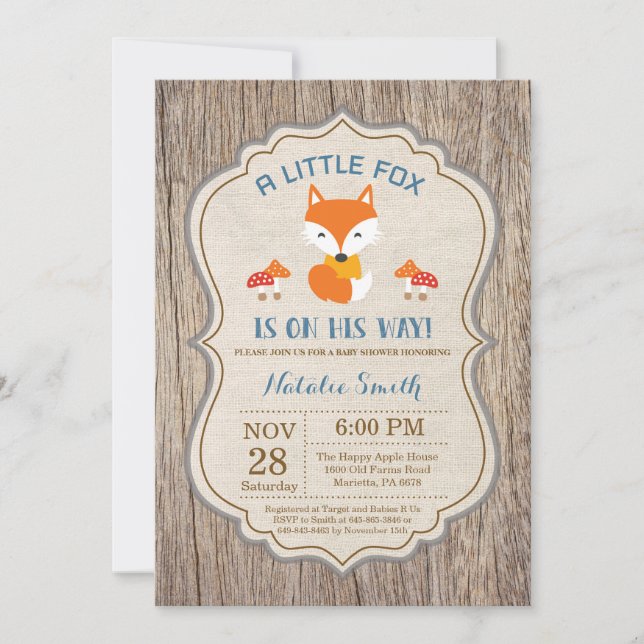 Muchacho de invitaciones rusticas a Baby Shower de (Anverso)