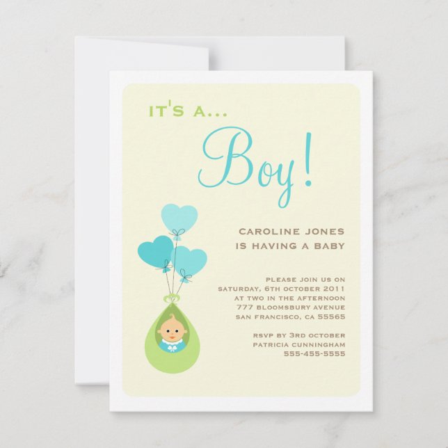 Muchacho de la invitación de Baby Shower del globo (Anverso)