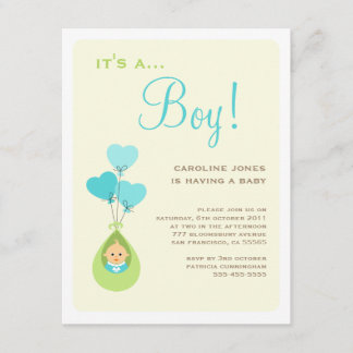 Muchacho de la invitación de Baby Shower del globo