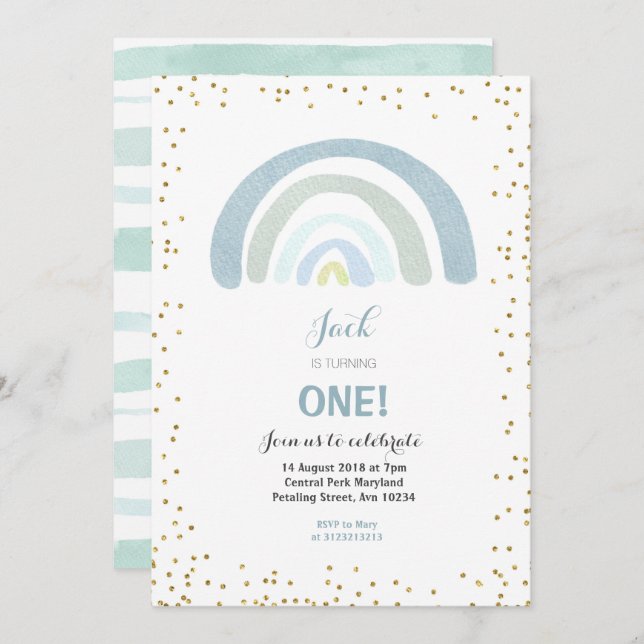 Muchacho de la invitación del cumpleaños del azul (Anverso / Reverso)