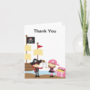 Muchacho del pirata y tarjeta de nota rosada del