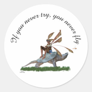 Muchacho Hada Montando En Pegatina De Tortuga