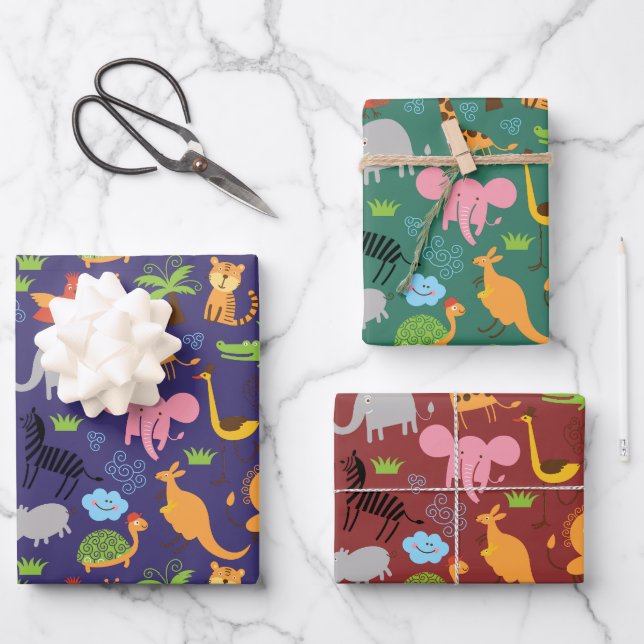 Muchos Animales Diseñan Papel de Regalo (Anverso)