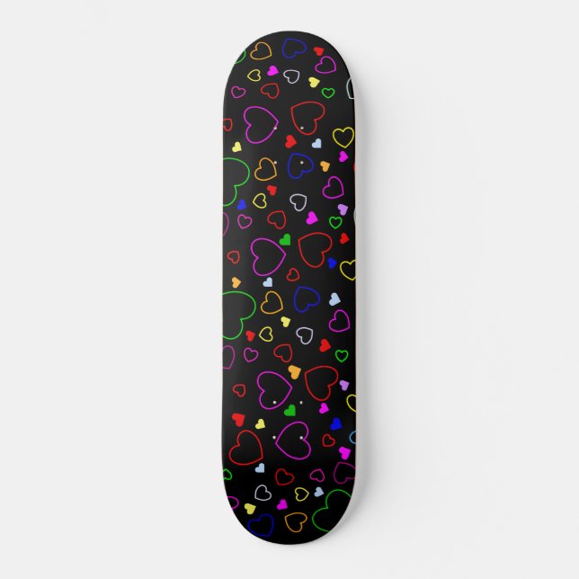 Muchos Corazones Coloridos En Skateboard Negro (Anverso)