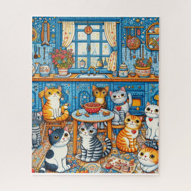 Muchos gatos adorables rompecabezas de arte folcló (Vertical)