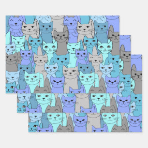 Muchos Gatos Azules Diseñan Juego De Papel De Envo