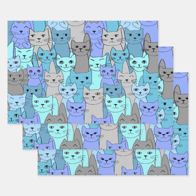 Muchos Gatos Azules Diseñan Juego De Papel De Envo (Set)