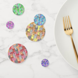 Muchos Gatos Coloridos Diseñan Mesa Confetti