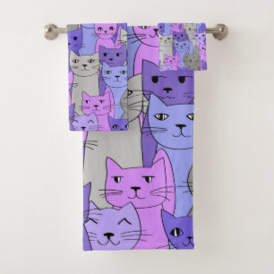 Muchos Gatos Púrpura Diseñan Un Set De Toallas De