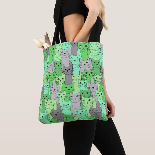 Muchos gatos verdes diseñan la bolsa de Tote (Detalle)