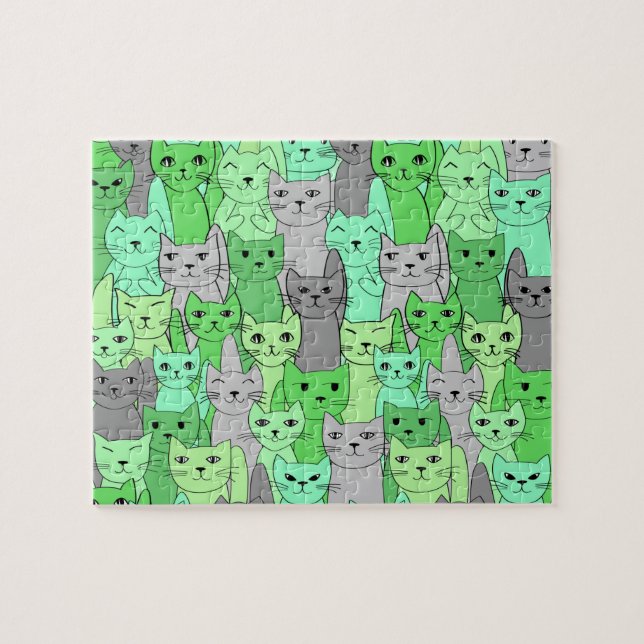 Muchos gatos verdes diseñan rompecabezas (Horizontal)