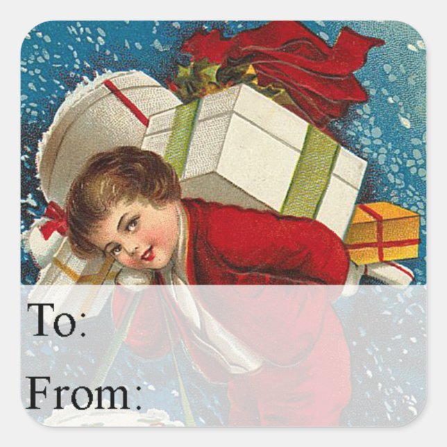 Muchos paquetes Etiqueta de regalo de Navidad vint (Anverso)