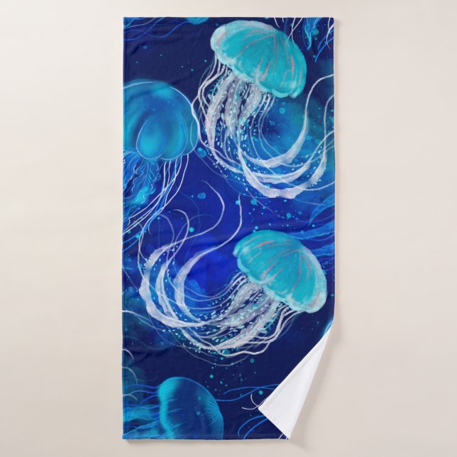 Muchos peces azules nadando bajo el agua. Marismas (Toalla de baño)