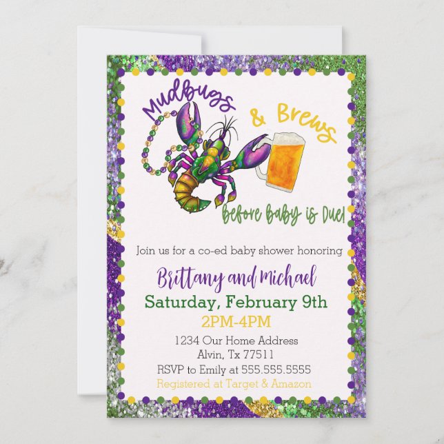 Mudbugs & Brews Invitación Baby Shower (Anverso)