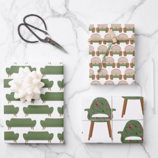 Muebles de mediados del siglo en papel verde