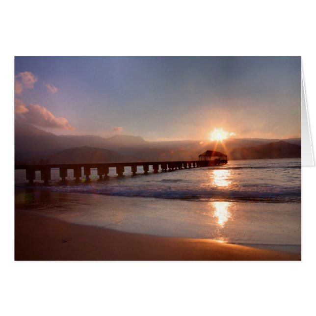 Muelle de playa al atardecer, Hawaii (Anverso (Horizontal))