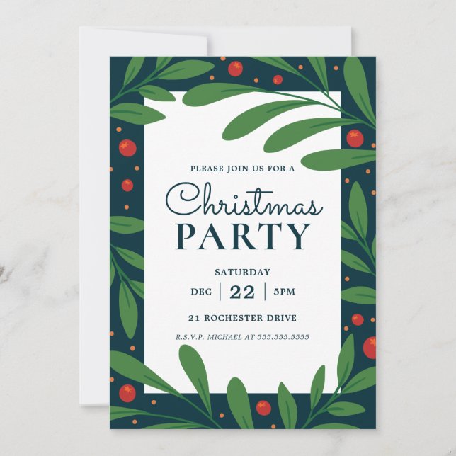 Muérdago Azul | Invitación de Fiesta Navideña (Anverso)